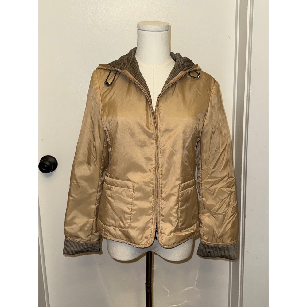 Trussardi T'Space Womens Tan Hooded Zip Up Lightweight Jacket Size ITALIAN 42 S